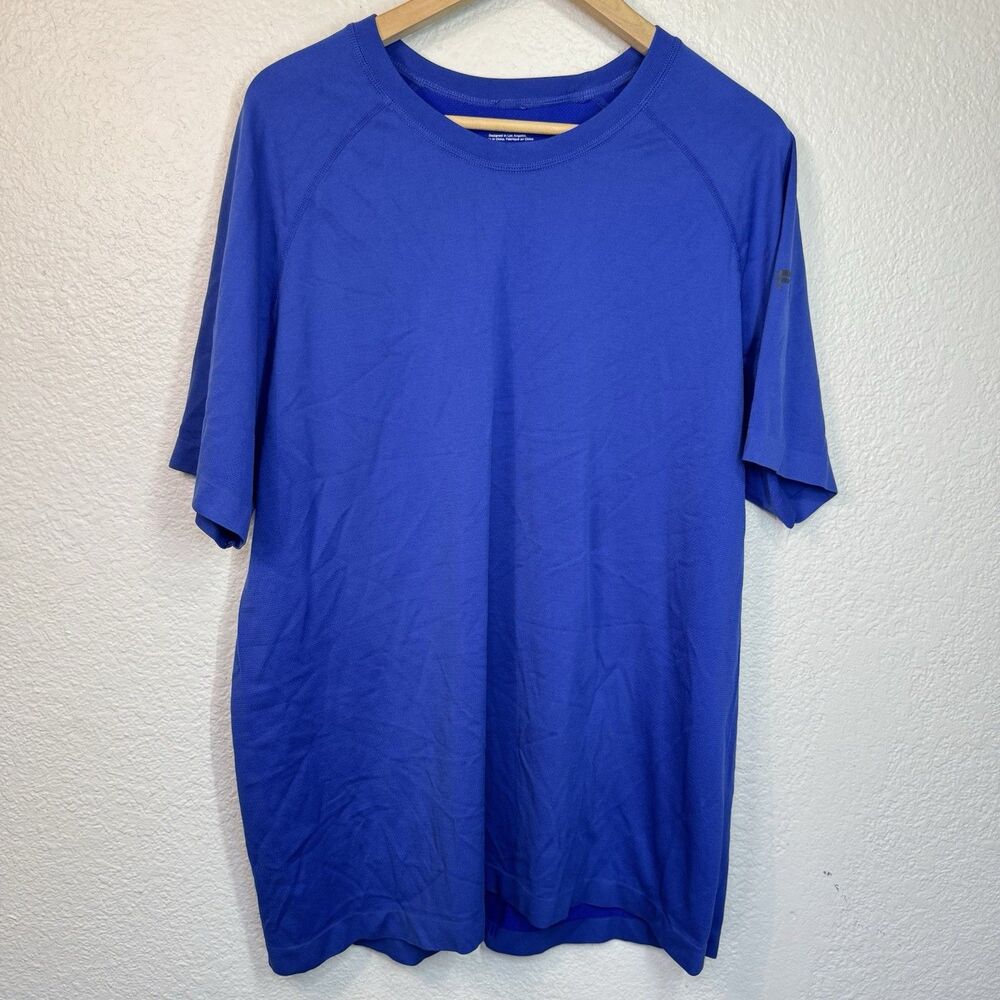 Fabletics Top Men XXL Blue Crewneck Stretch Running Tee Light Active Athlete Gym